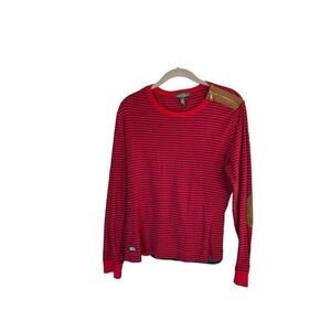 Lauren Ralph, Lauren, blue and red striped top with Swede accents, size large